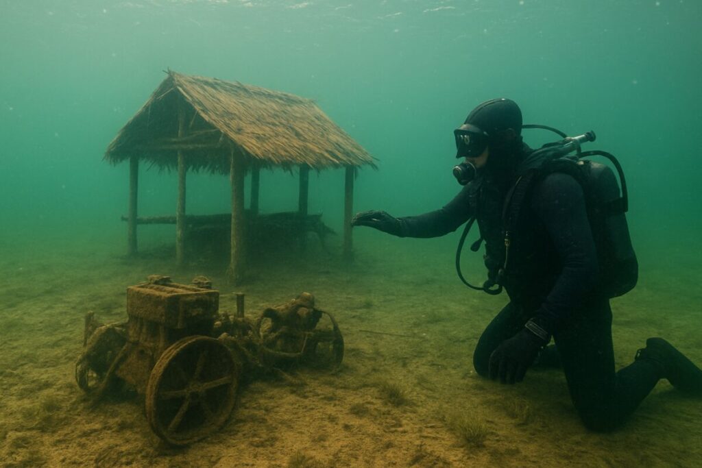 Mergulhador encontra casa de antigo povoado e maquinários submersos no Tocantins