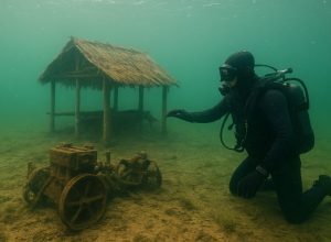 Mergulhador encontra casa de antigo povoado e maquinários submersos no Tocantins