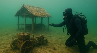 Mergulhador encontra casa de antigo povoado e maquinários submersos no Tocantins